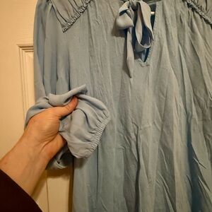 LOFT Sage Green Blouse with Bow Detail